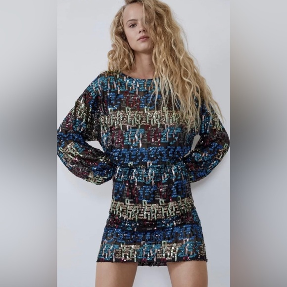 Zara Multicolor Sequence Dress Size Small - Picture 3 of 17